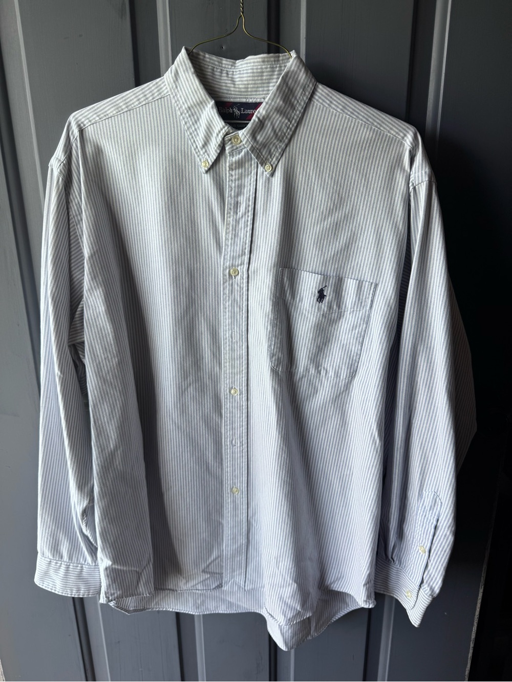 Ralph Lauren Men's Blue and White Pinstripe Button-Down Shirt